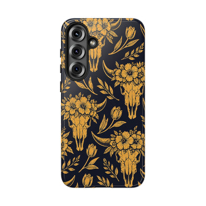 Navy Gold Floral Skulls Tough Case