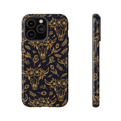 Gold Line Floral Skulls Tough Case