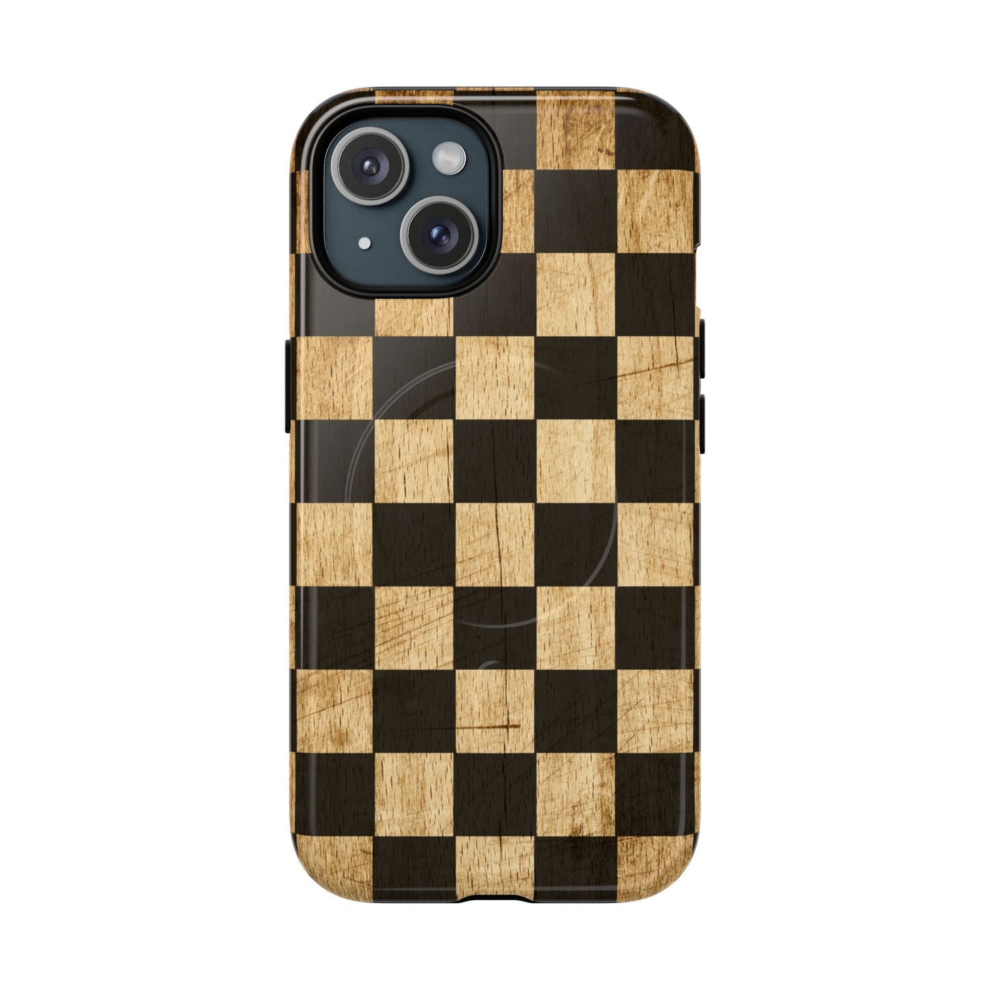 Checkered Rustic Wood Magnetic Case