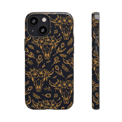 Gold Line Floral Skulls Tough Case