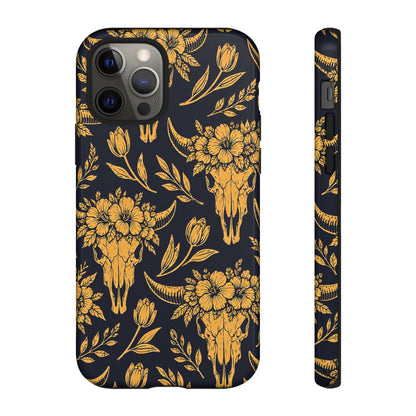 Navy Gold Floral Skulls Tough Case
