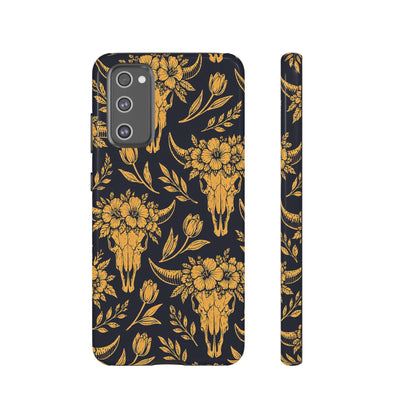 Navy Gold Floral Skulls Tough Case