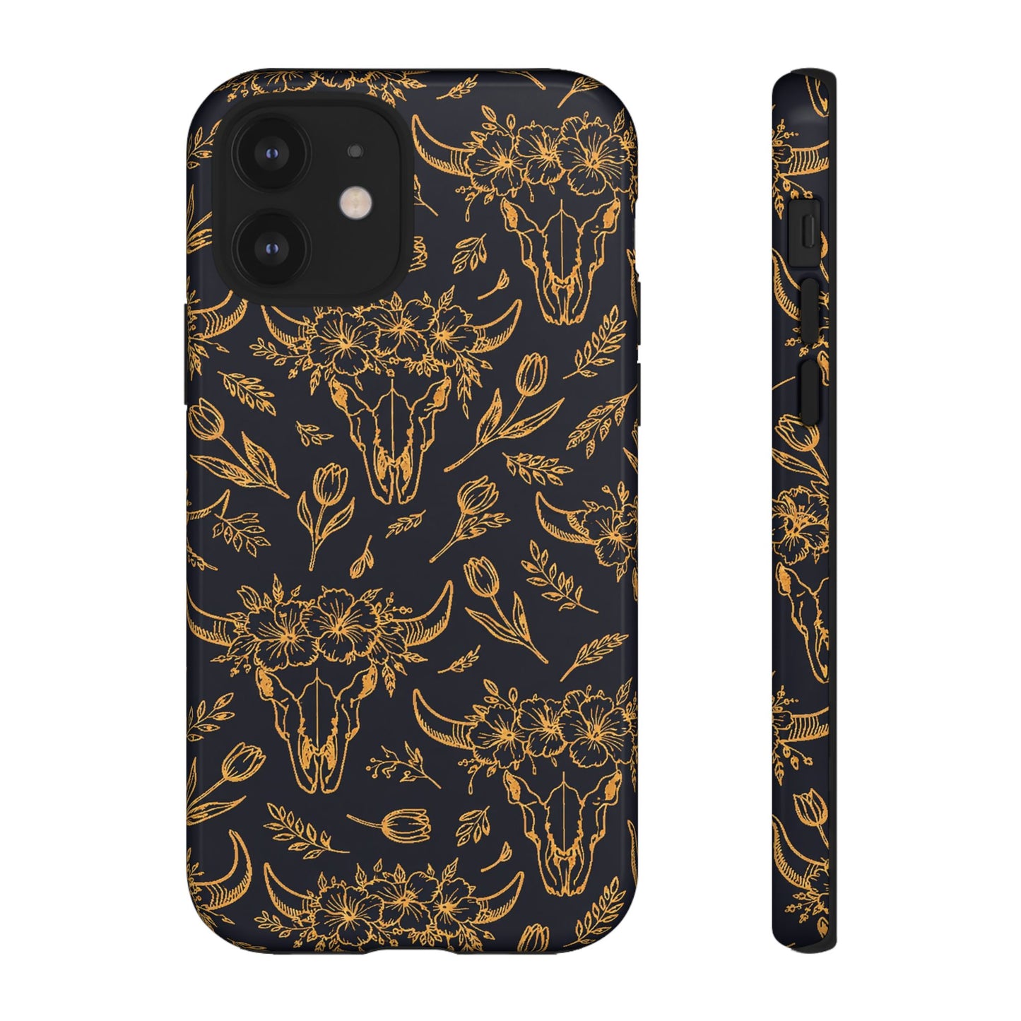 Gold Line Floral Skulls Tough Case