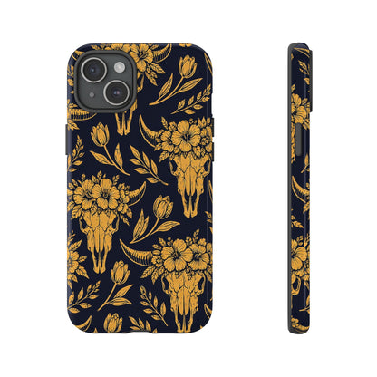 Navy Gold Floral Skulls Tough Case