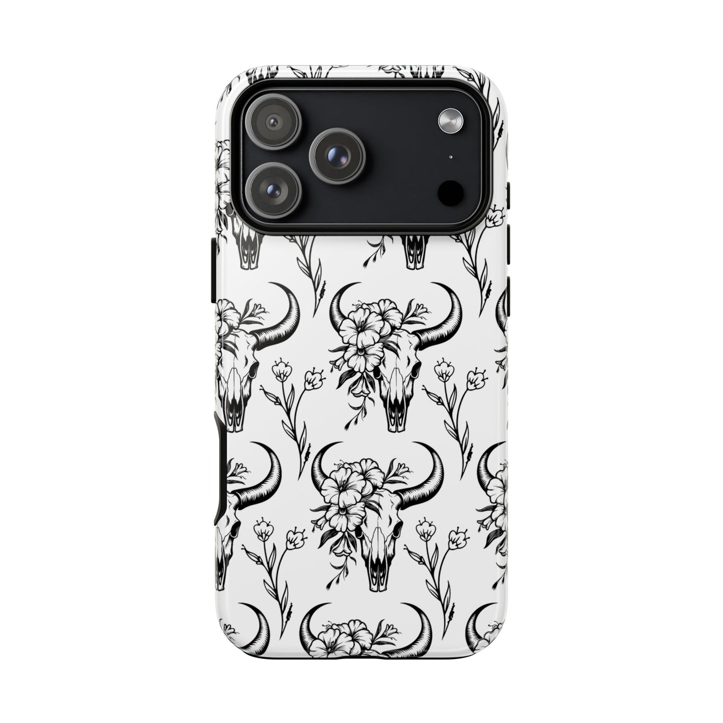 White Floral Skull Tough Phone Case