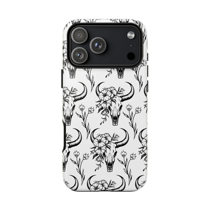 White Floral Skull Tough Phone Case