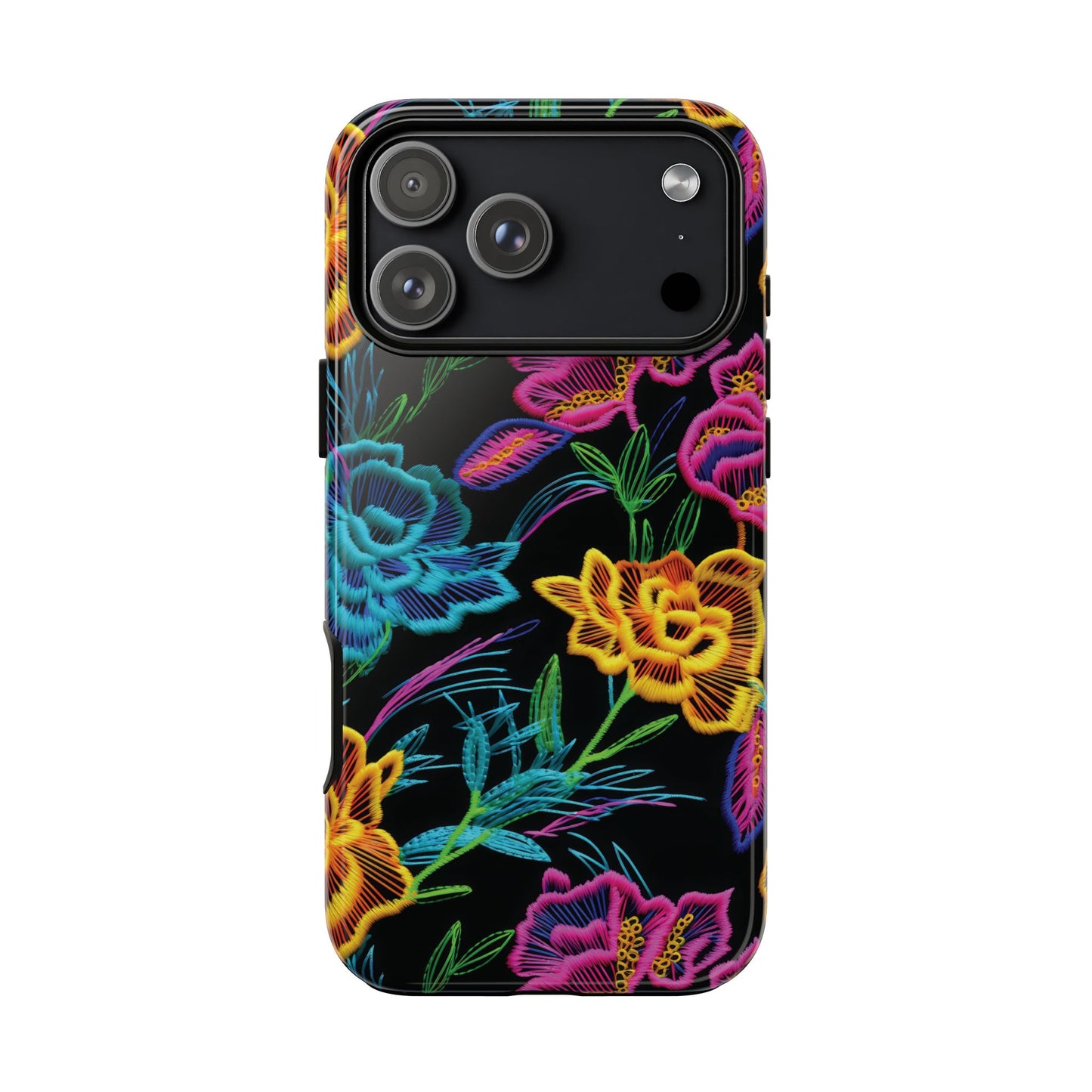 Neon Orange Flowers Tough Phone Case
