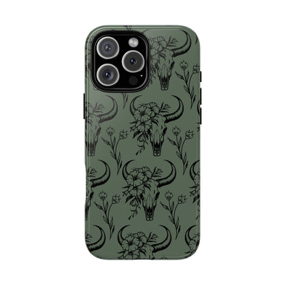 Green Floral Skull Tough Phone Case