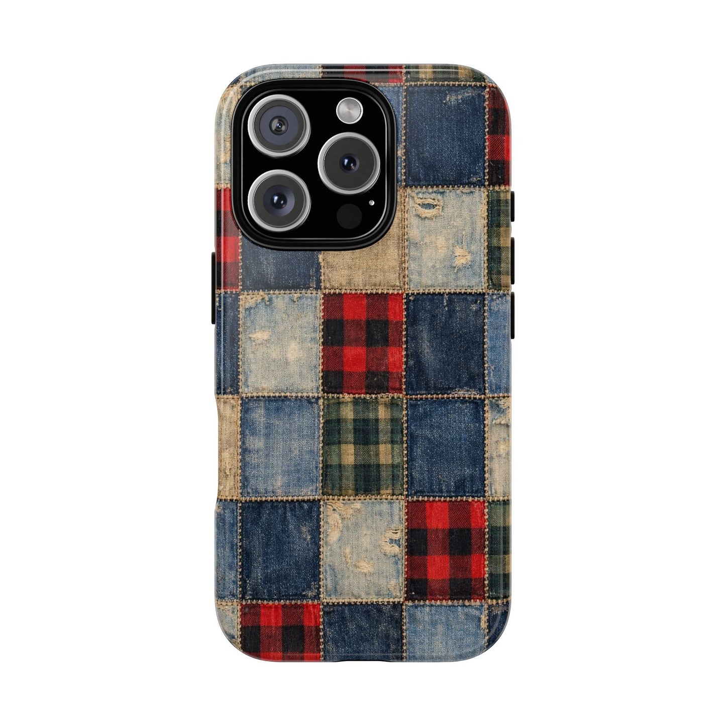 Denim Plaid Patchwork Tough Case