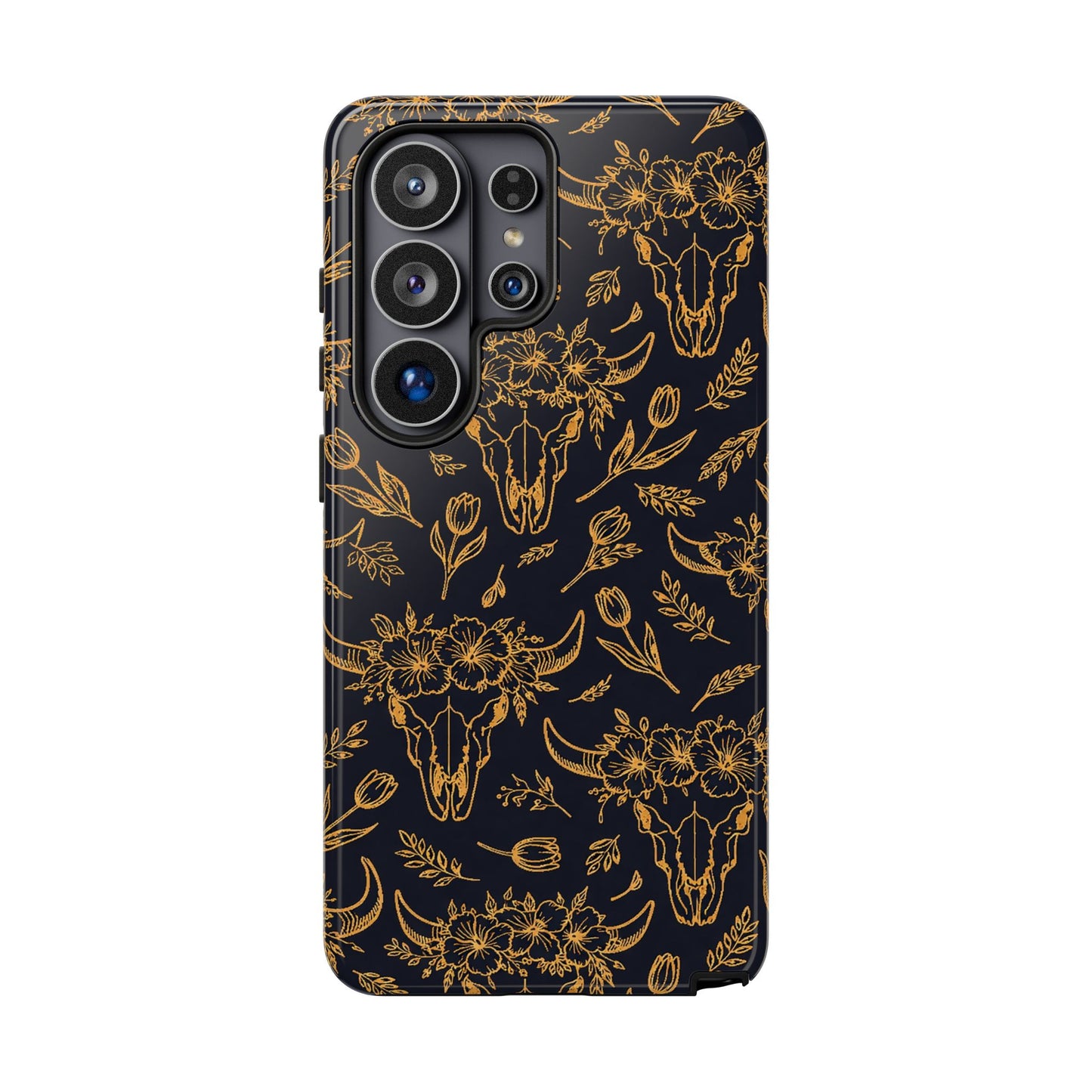 Gold Line Floral Skulls Tough Case