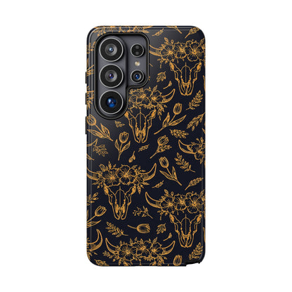 Gold Line Floral Skulls Tough Case