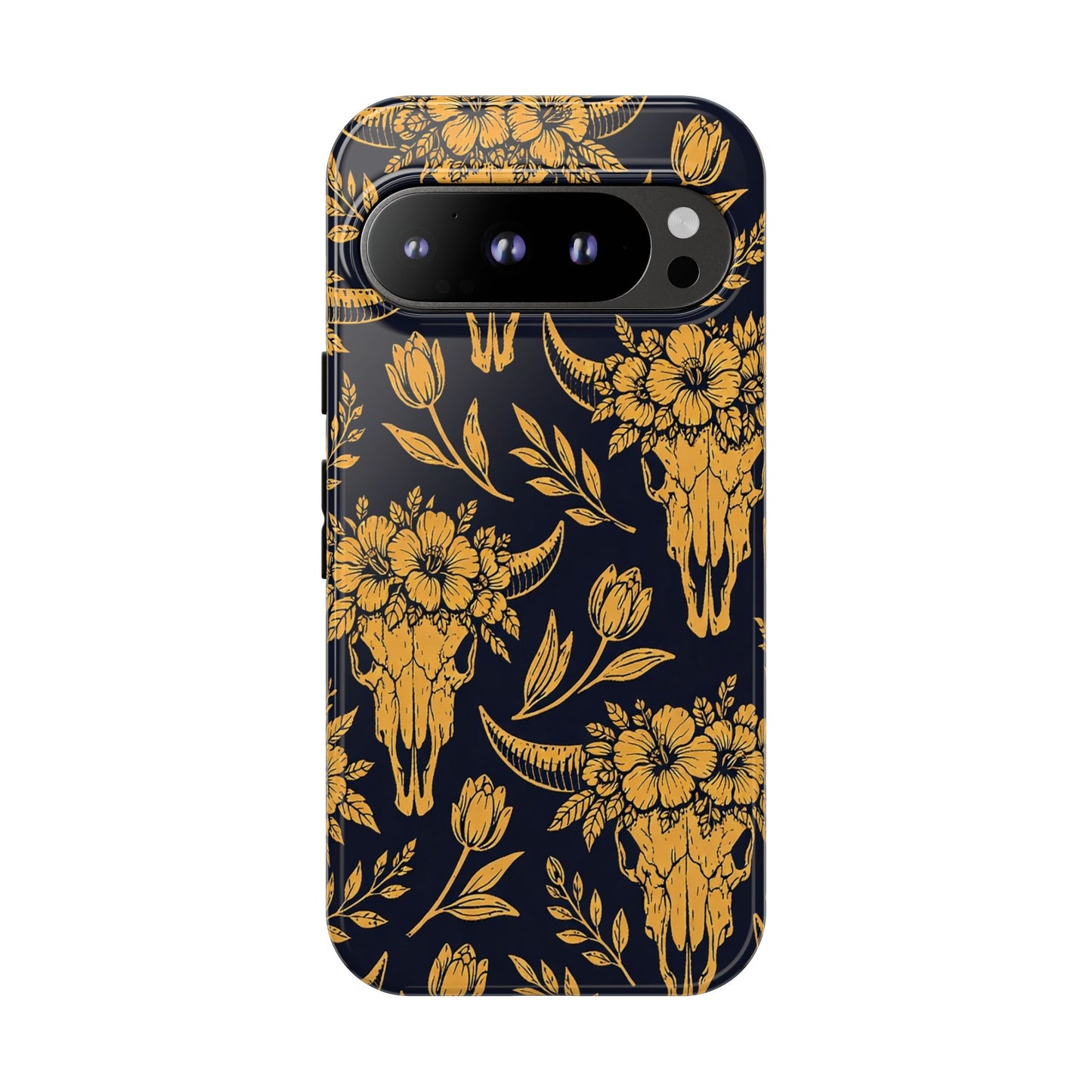 Navy Gold Floral Skulls Tough Case