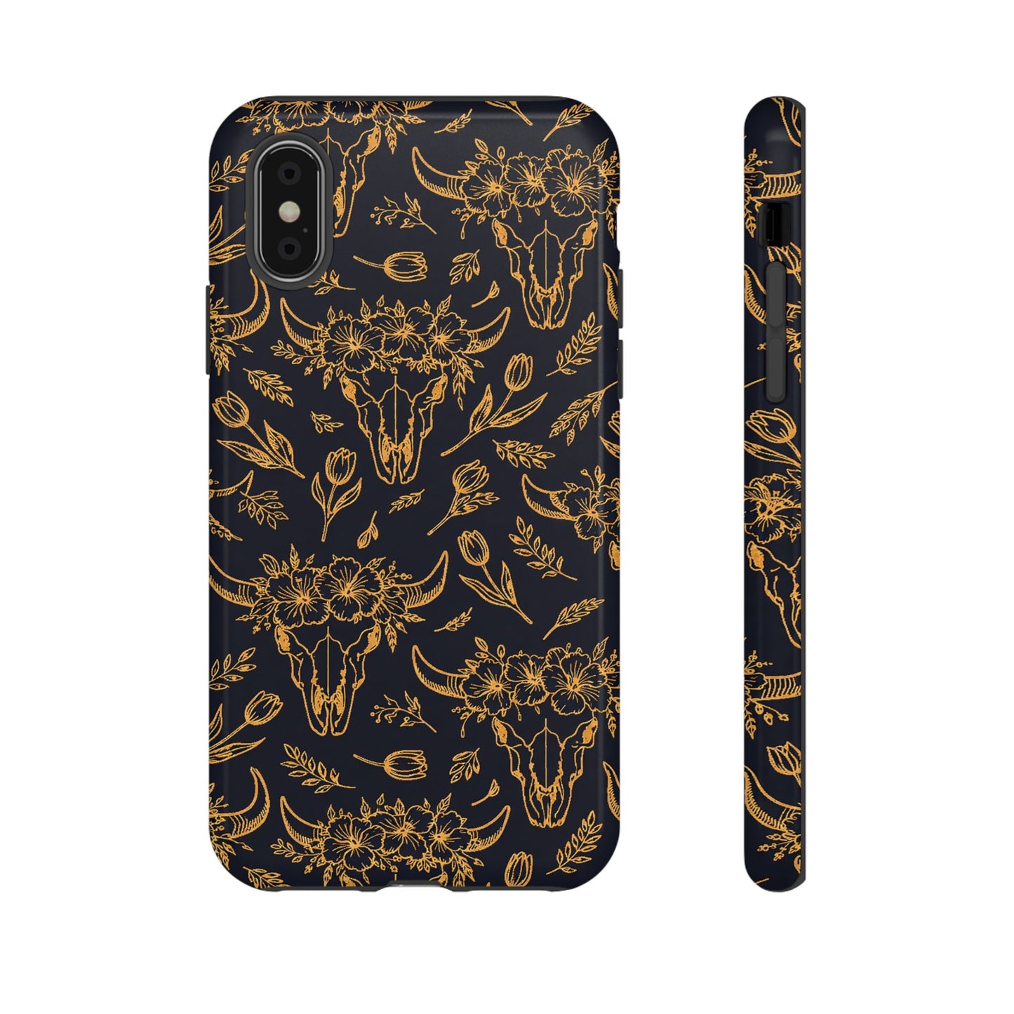 Gold Line Floral Skulls Tough Case