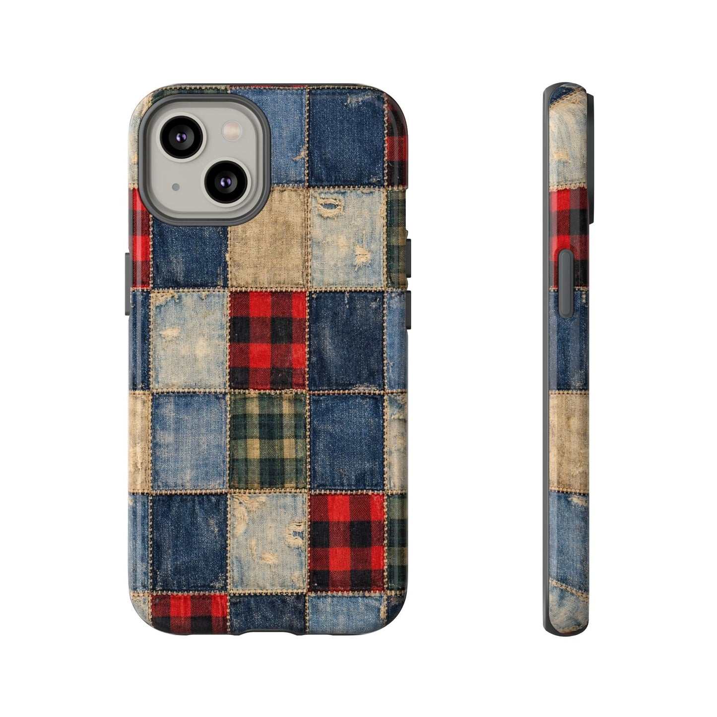 Denim Plaid Patchwork Tough Case