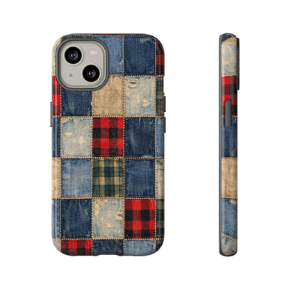 Denim Plaid Patchwork Tough Case