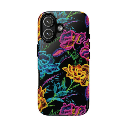 Neon Orange Flowers Tough Phone Case