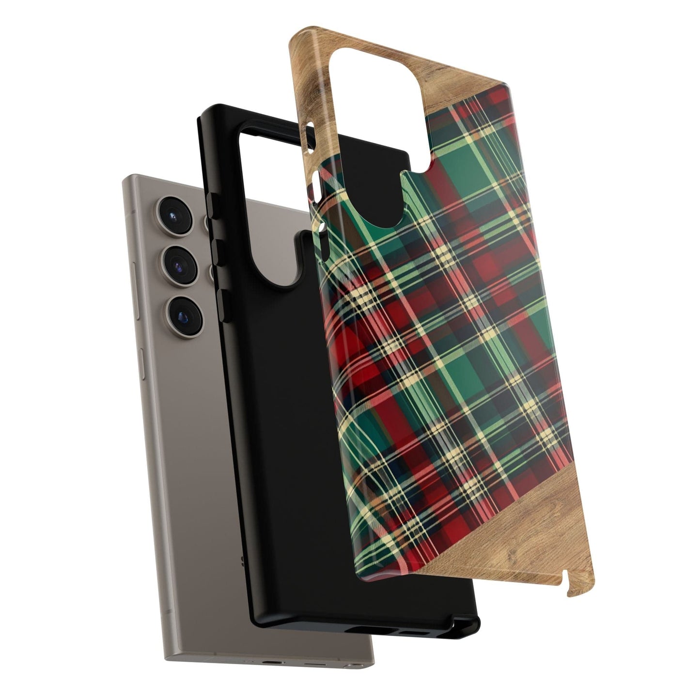 Country Christmas Plaid and Wood Phone Case