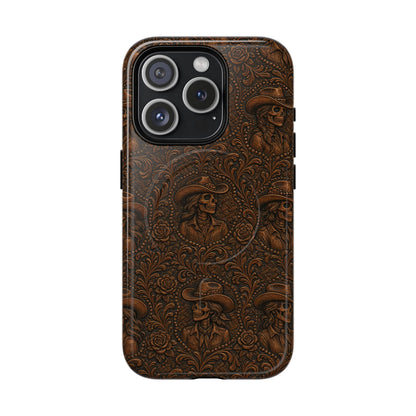 Tooled Skeleton Cowgirl Magnetic Case