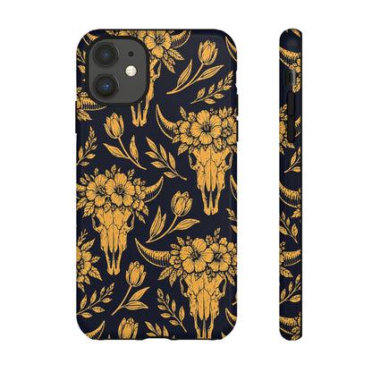 Navy Gold Floral Skulls Tough Case
