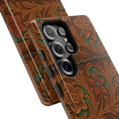 Faux Tooled Flowers + Barbed Wire Tough Phone Case