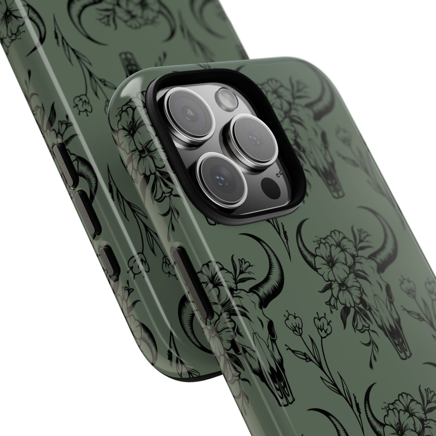 Green Floral Skull Tough Phone Case