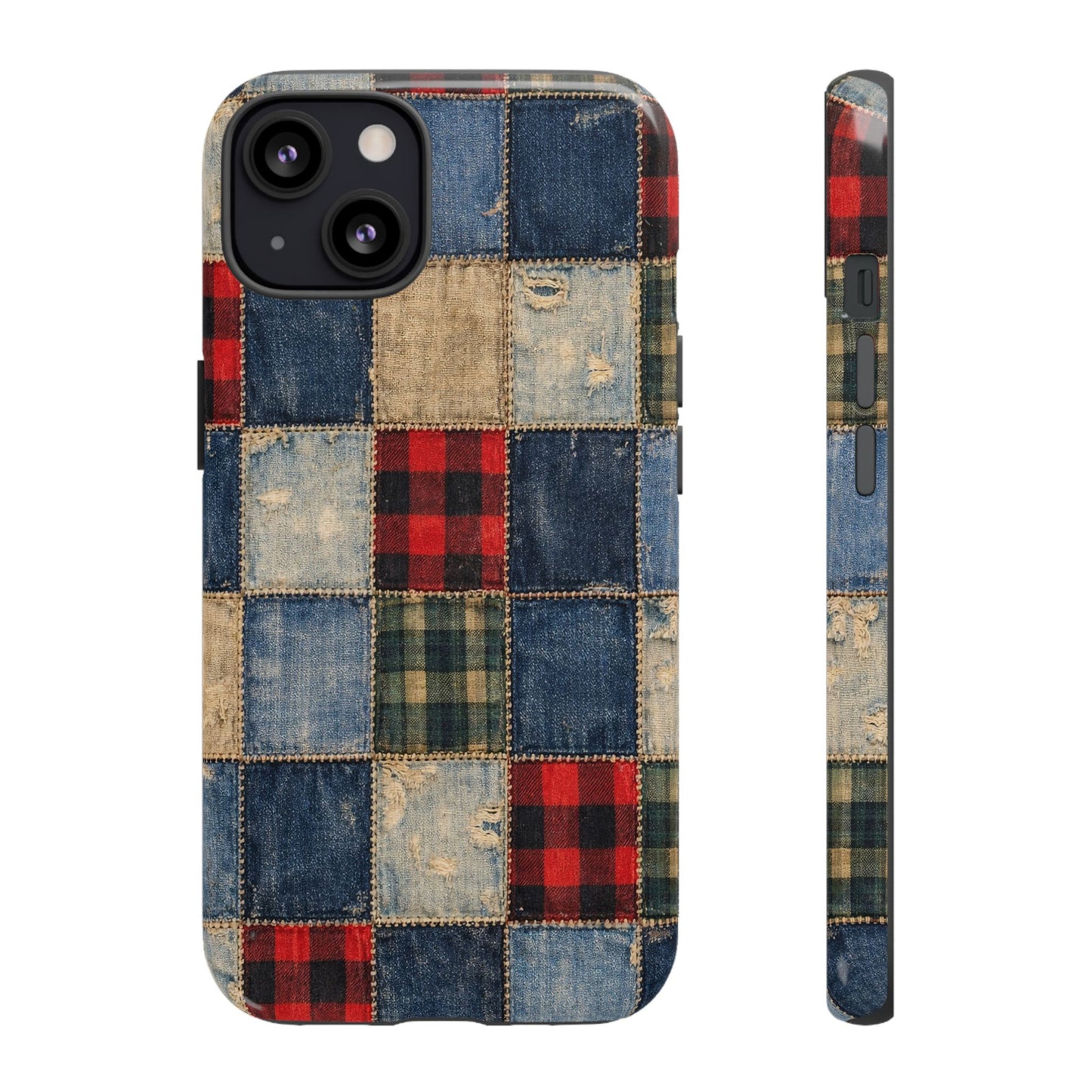 Denim Plaid Patchwork Tough Case