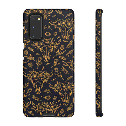 Gold Line Floral Skulls Tough Case
