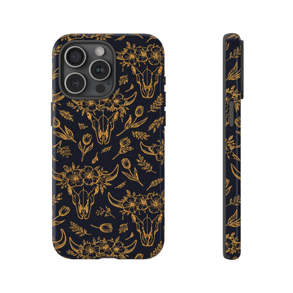 Gold Line Floral Skulls Tough Case