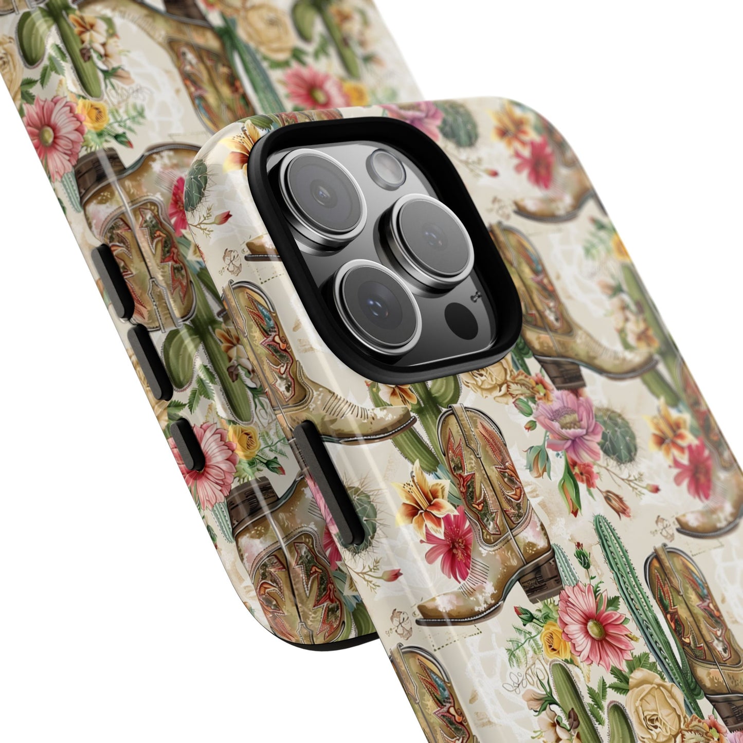 Pink Flowers and Boots Tough Phone Case