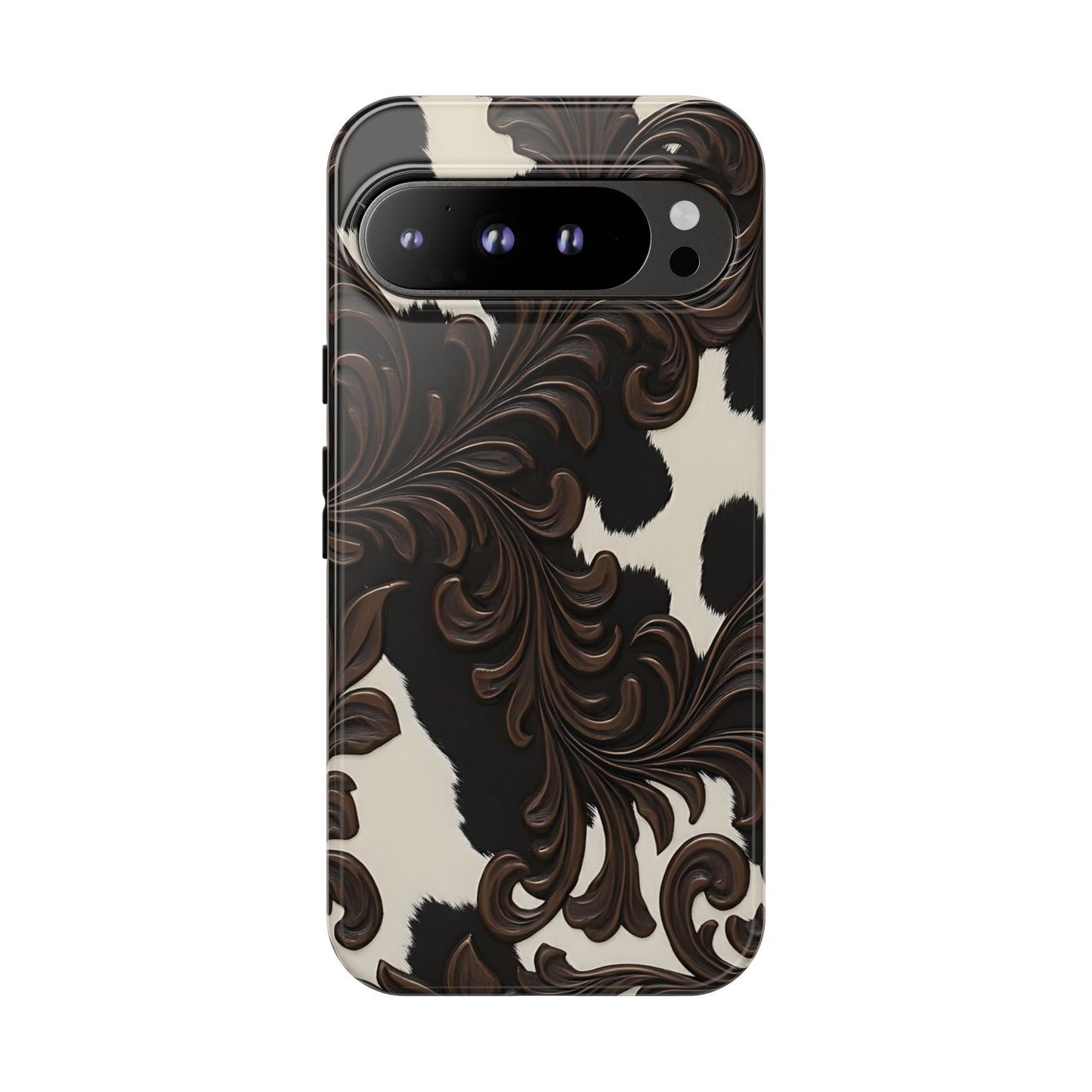 Faux Tooled Black Cowhide Tough Phone Case
