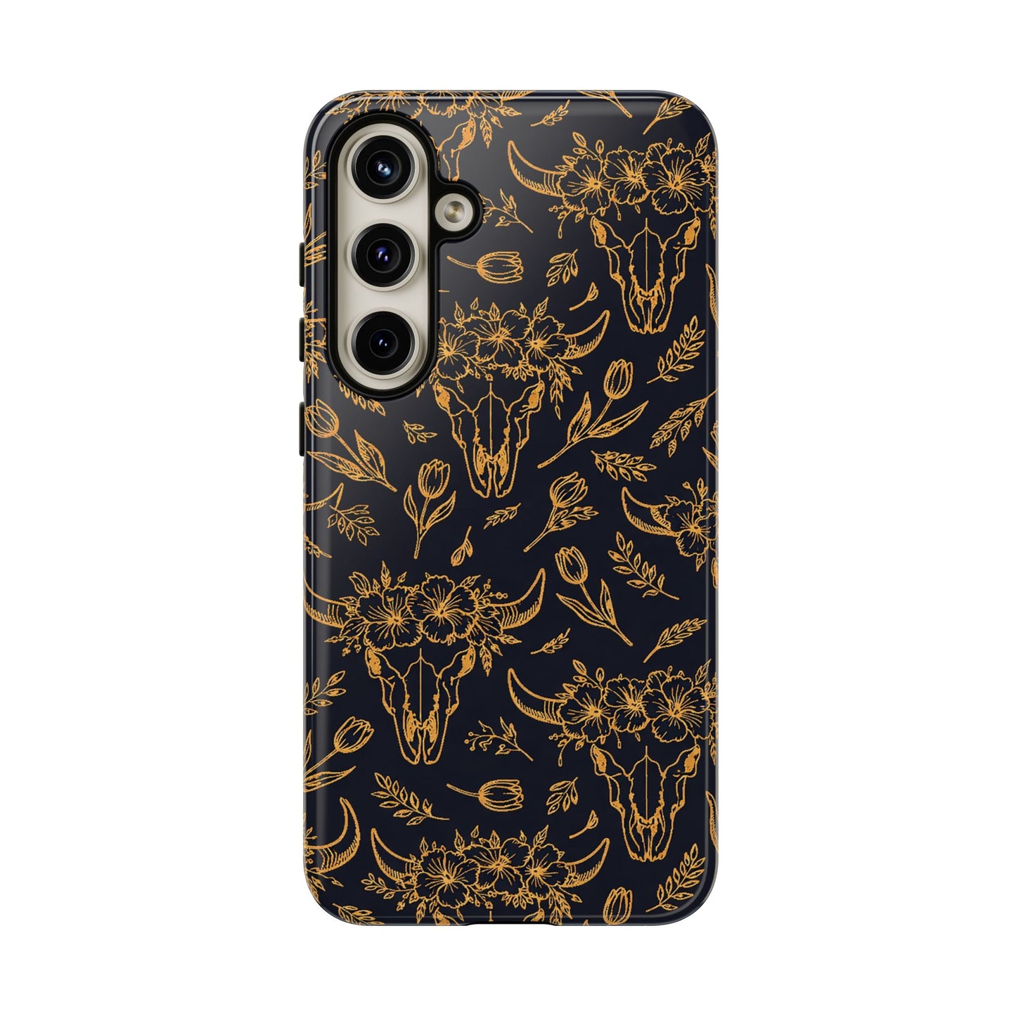 Gold Line Floral Skulls Tough Case