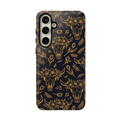 Gold Line Floral Skulls Tough Case