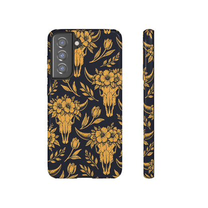 Navy Gold Floral Skulls Tough Case