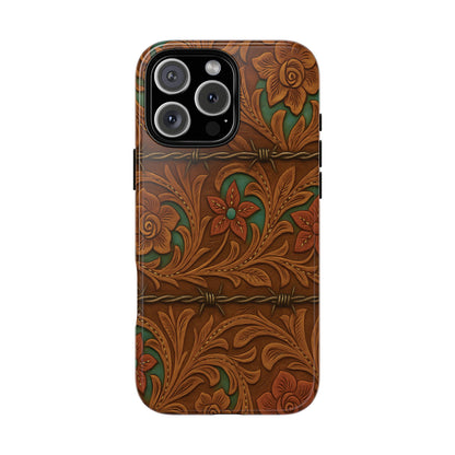 Faux Tooled Flowers + Barbed Wire Tough Phone Case