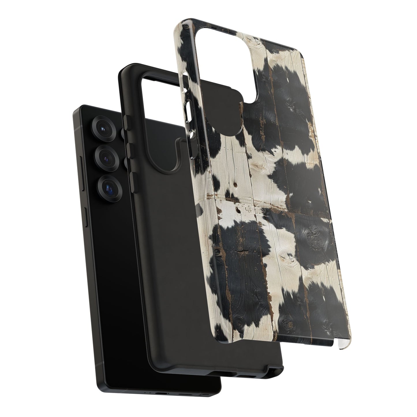 Black Wooden Cowhide Tough Phone Case