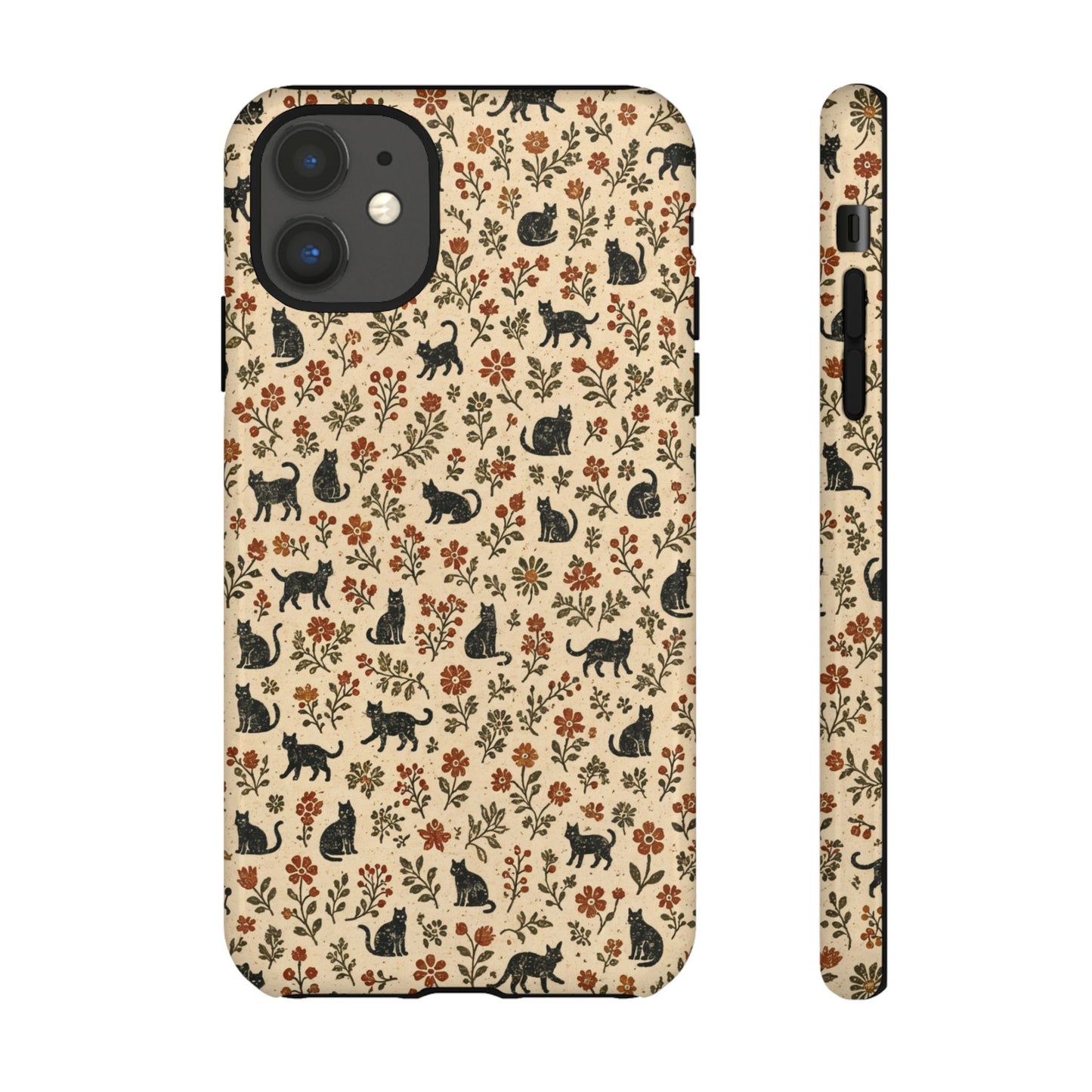 Black Cat Floral Tough Case