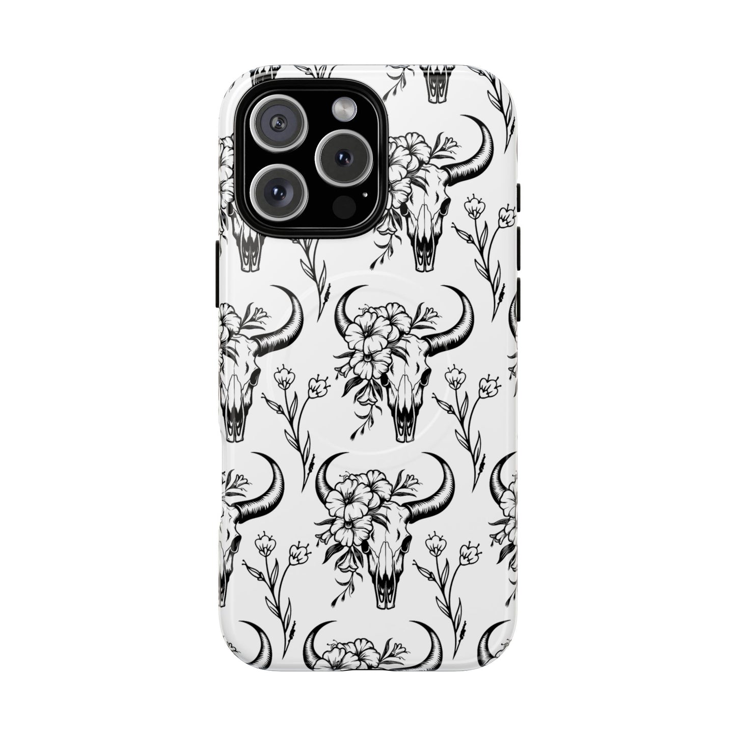 White Floral Skull Magnetic Case