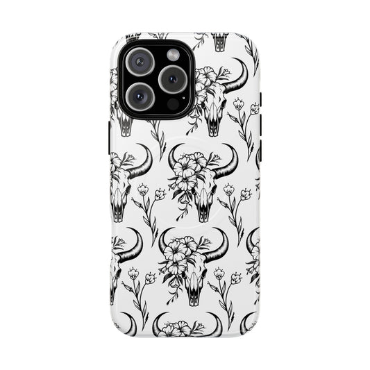 White Floral Skull Magnetic Case