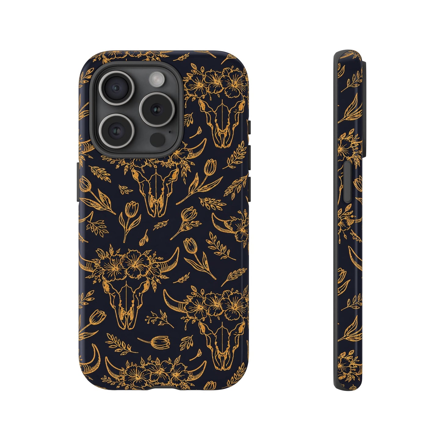 Gold Line Floral Skulls Tough Case