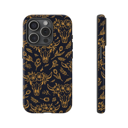 Gold Line Floral Skulls Tough Case
