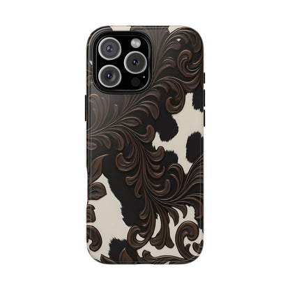 Faux Tooled Black Cowhide Tough Phone Case