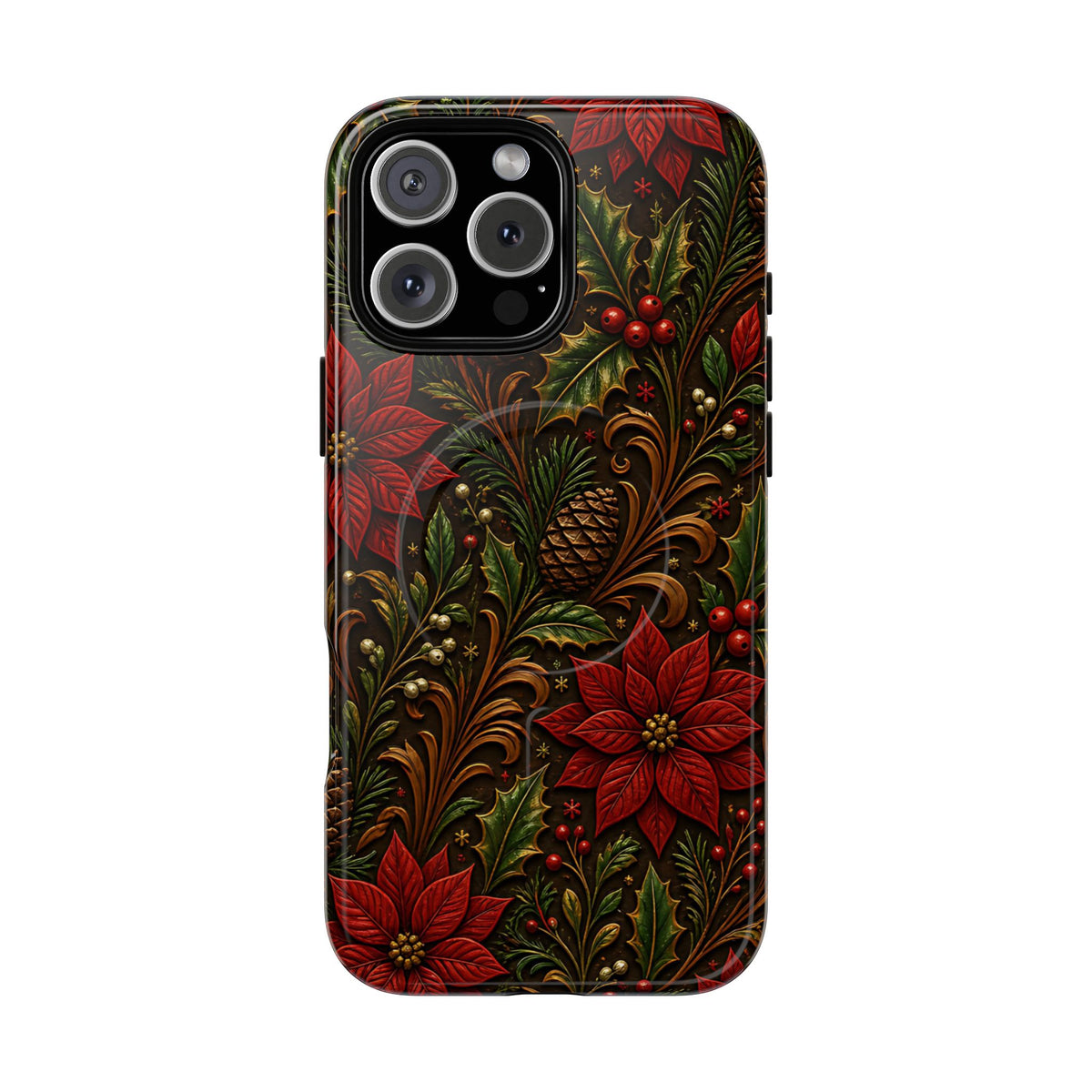 Carved Christmas Holly Magnetic Case