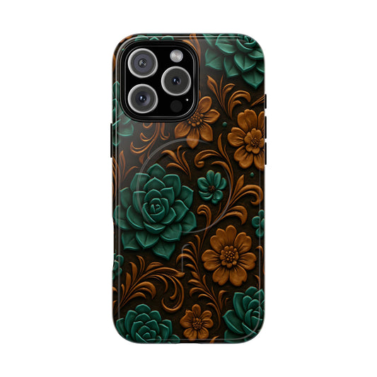 Faux Tooled Succulents Magnetic Case