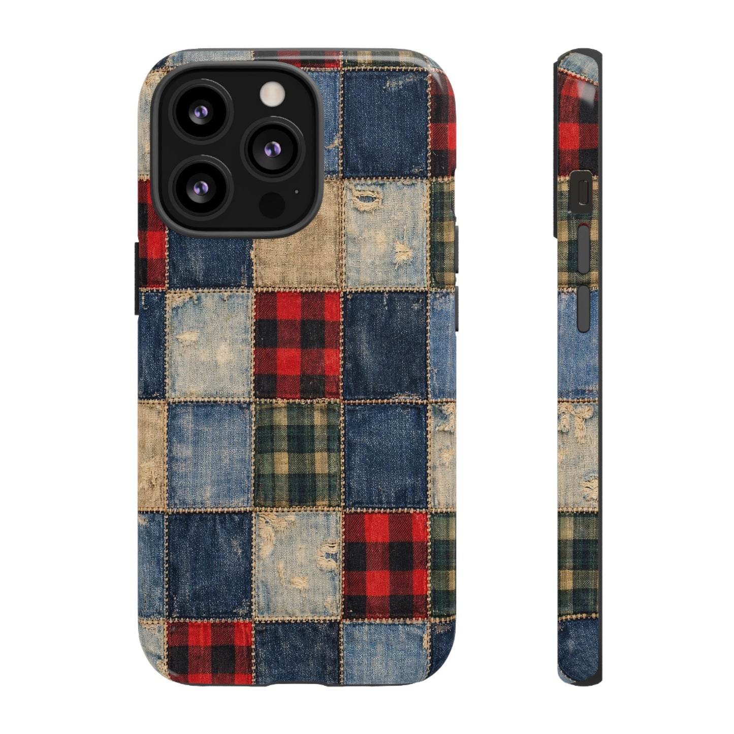 Denim Plaid Patchwork Tough Case