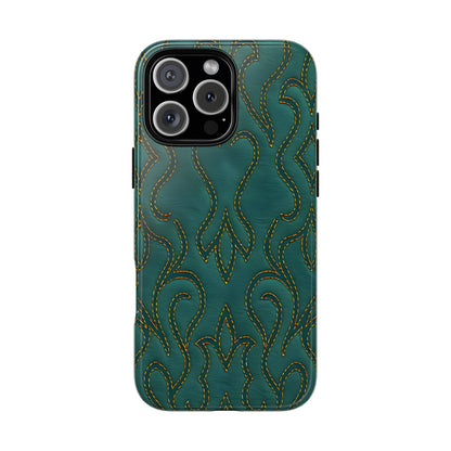 Faux Tooled Teal Stitch Tough Phone Case