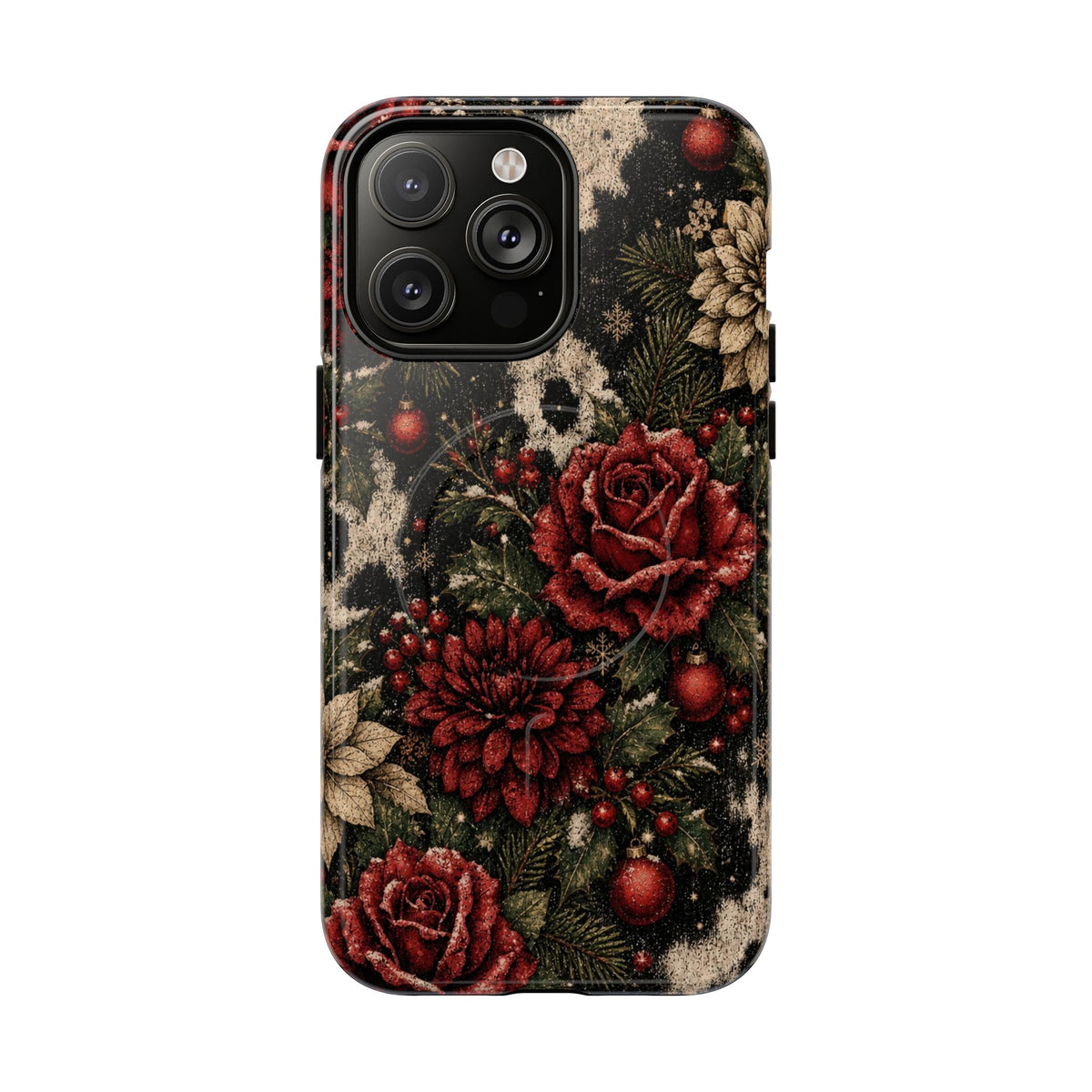 Cowhide Christmas Roses Magnetic Case