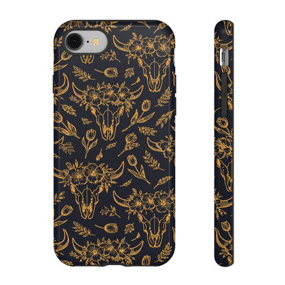 Gold Line Floral Skulls Tough Case