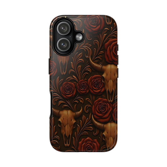 Bull Skull Cowgirl Rose Tough Phone Case
