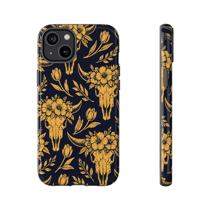 Navy Gold Floral Skulls Tough Case