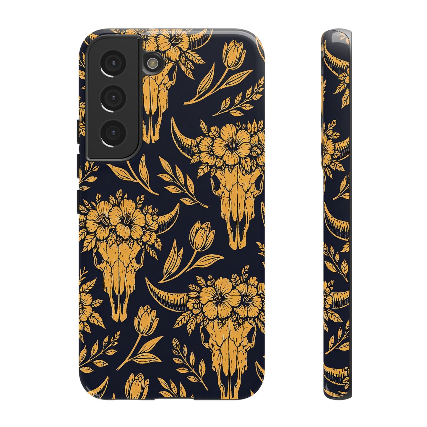 Navy Gold Floral Skulls Tough Case
